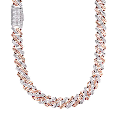 Dual Tone VVS1 Moissanite Diamond Cuban Link Chain