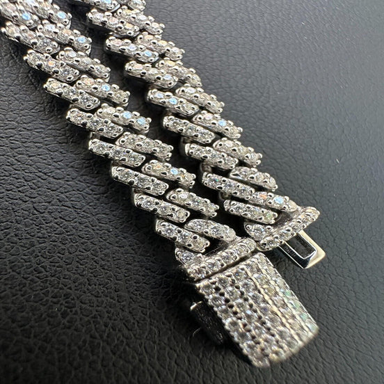 925 Silver Moissanite Diamond Micro Pave Miami Chain