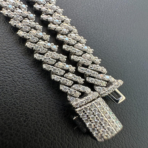 925 Silver Moissanite Diamond Micro Pave Miami Chain