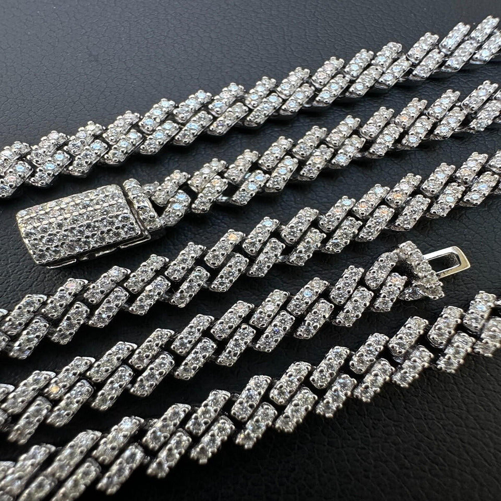 925 Silver Moissanite Diamond Micro Pave Miami Chain