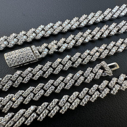 925 Silver Moissanite Diamond Micro Pave Miami Chain