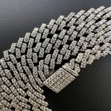 925 Silver Moissanite Diamond Micro Pave Miami Chain