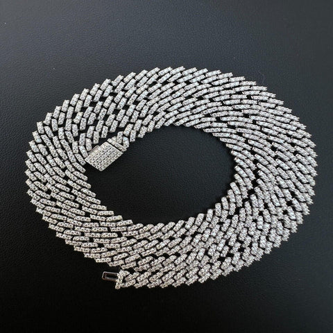 925 Silver Moissanite Diamond Micro Pave Miami Chain