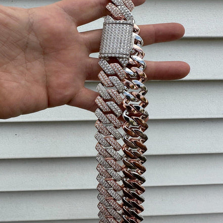 Dual Tone VVS1 Moissanite Diamond Cuban Link Chain