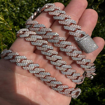 Dual Tone VVS1 Moissanite Diamond Cuban Link Chain