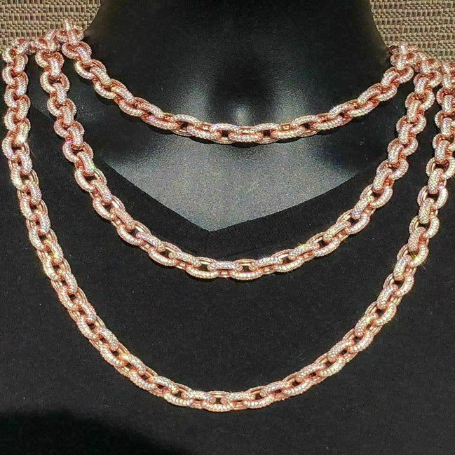Elongated Rolo Link Chain Moissnaite Diamond Chain