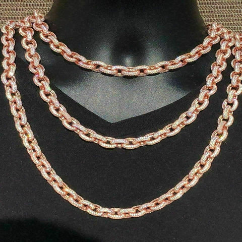 Elongated Rolo Link Chain Moissnaite Diamond Chain