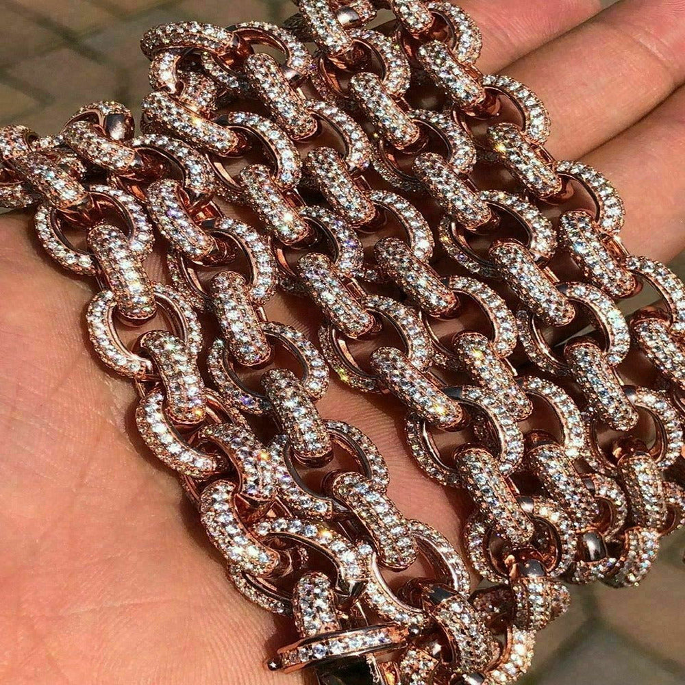 Elongated Rolo Link Chain Moissnaite Diamond Chain