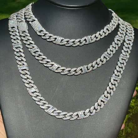 Baguette & Round Cut Moissanite Link Chain Gift For Men's