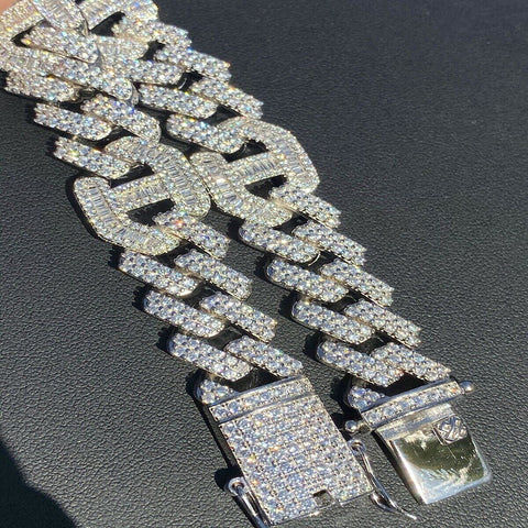 Round & Baguette Cut Moissnaite Diamond Cuban Link Chain For Men's