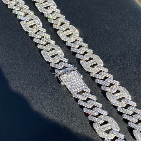 Round & Baguette Cut Moissnaite Diamond Cuban Link Chain For Men's