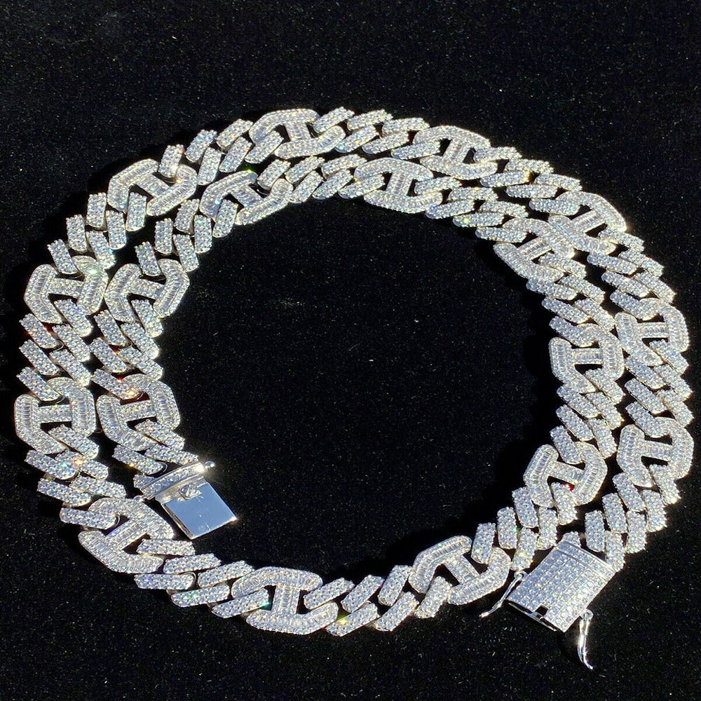 Round & Baguette Cut Moissnaite Diamond Cuban Link Chain For Men's