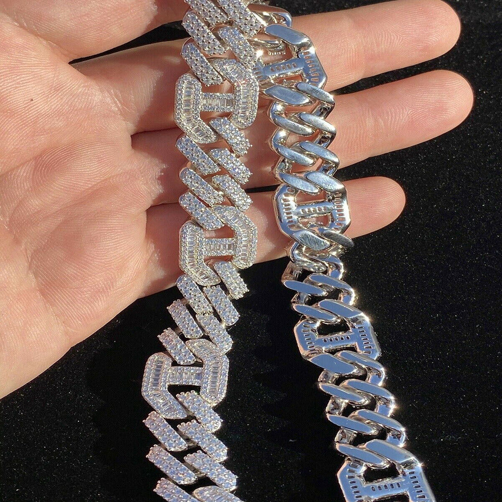 Round & Baguette Cut Moissnaite Diamond Cuban Link Chain For Men's