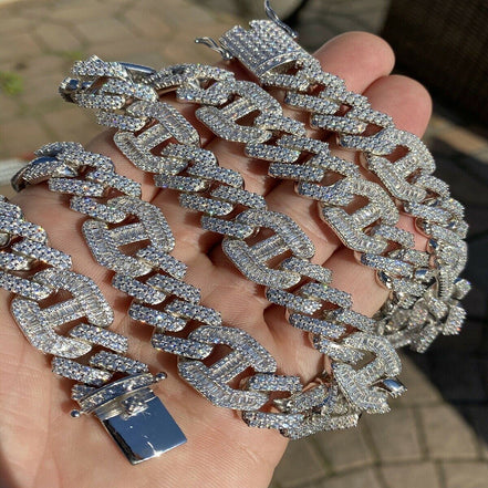 Round & Baguette Cut Moissnaite Diamond Cuban Link Chain For Men's