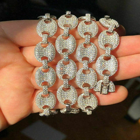 925 Silver Moissnaite Puff Style Custom Chain For Men's