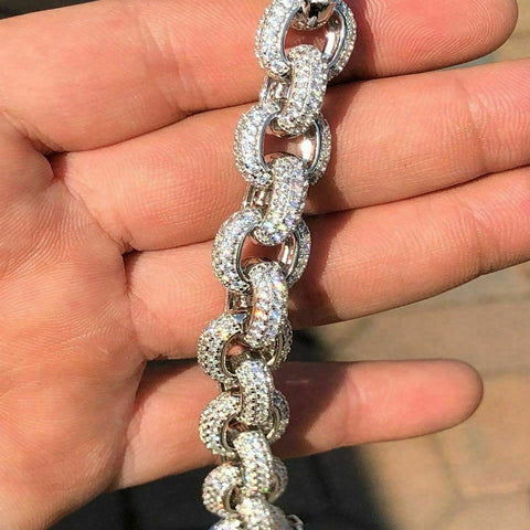 Ice Out Moissanite Rolo Style Cuban Chain For Men's