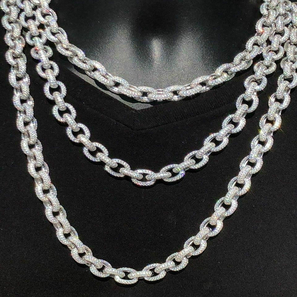 Ice Out Moissanite Rolo Style Cuban Chain For Men's