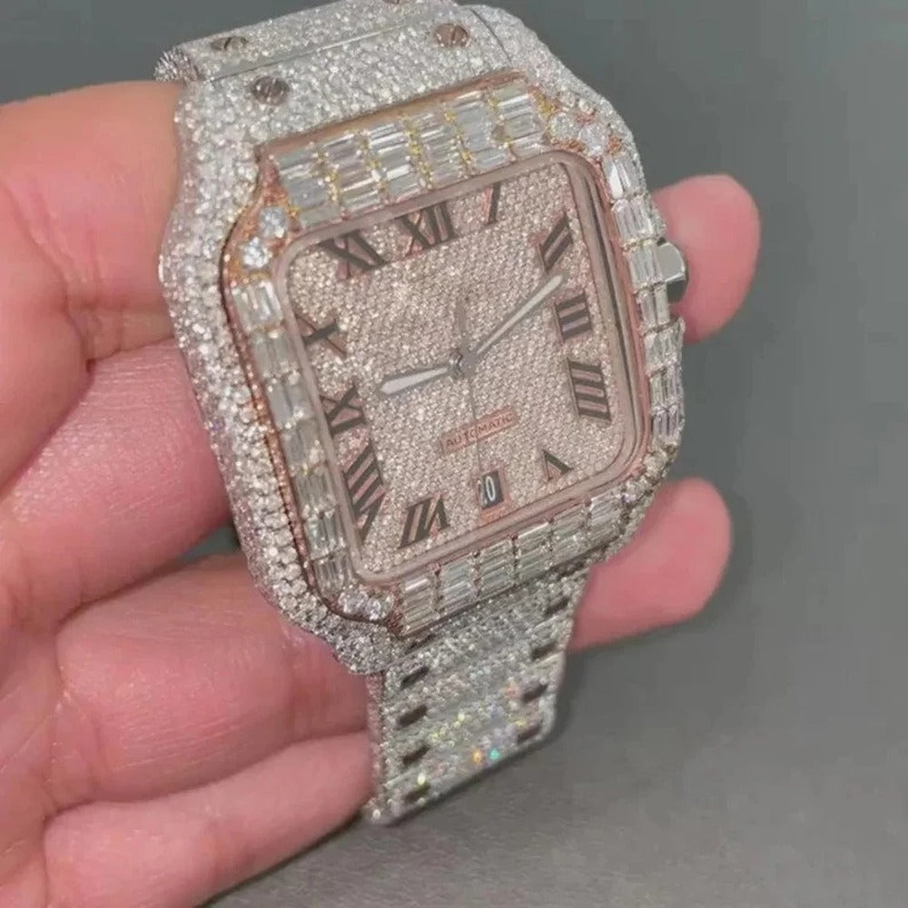 Moissanite Diamond With Roman Dial Hip Hop Watch
