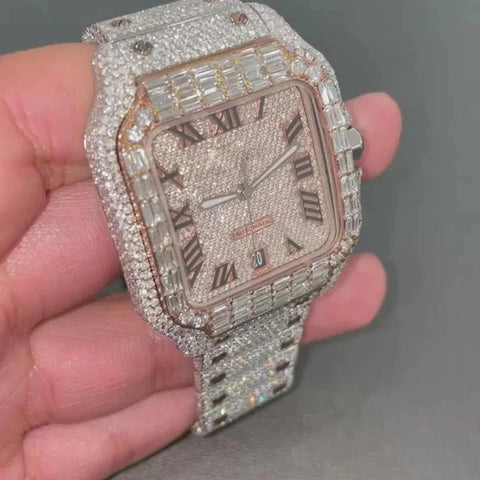 Moissanite Diamond With Roman Dial Hip Hop Watch
