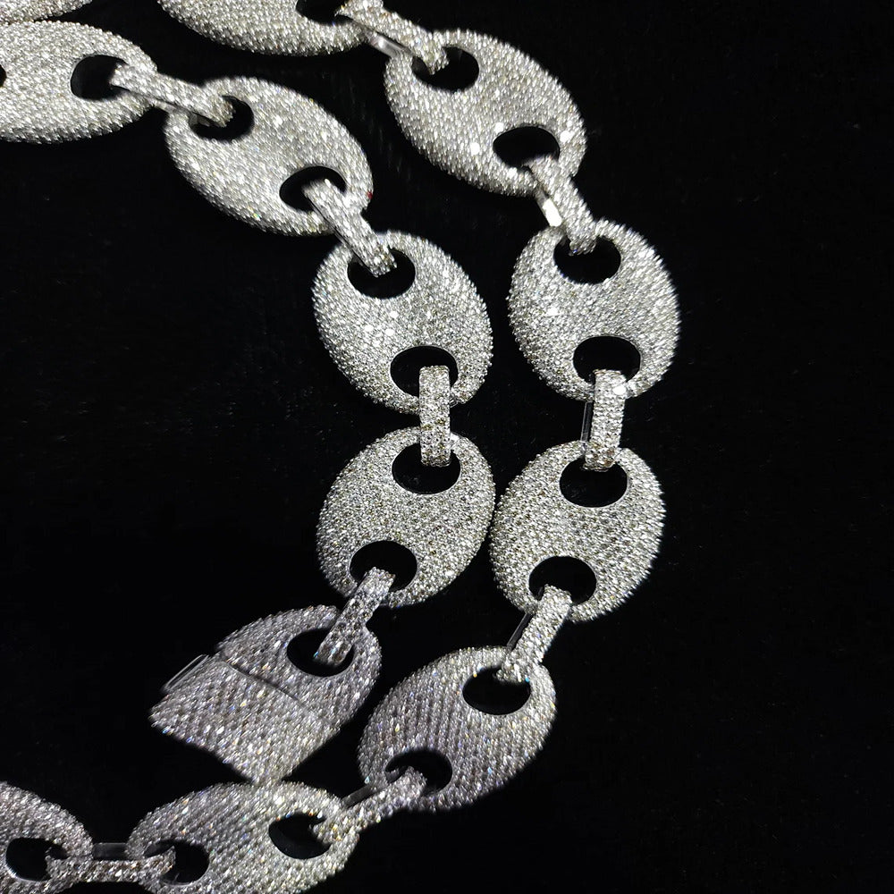 Coffee Bean Moissanite Diamond Link Chain Necklace