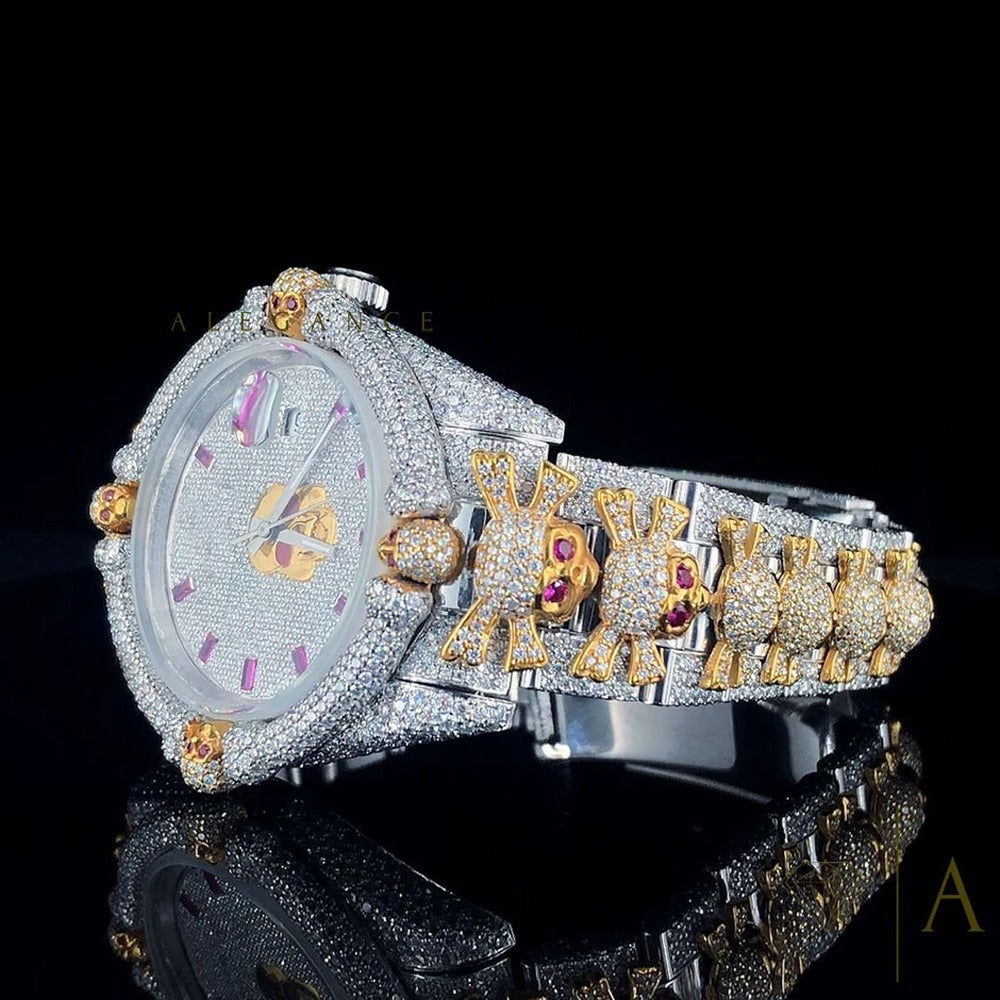 Moissanite Diamond Skull Designed Hip Hop Watch For Men's