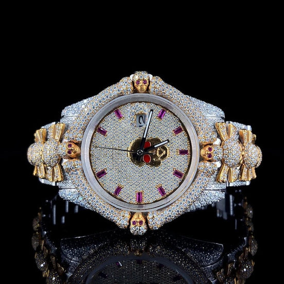 Moissanite Diamond Skull Designed Hip Hop Watch For Men's