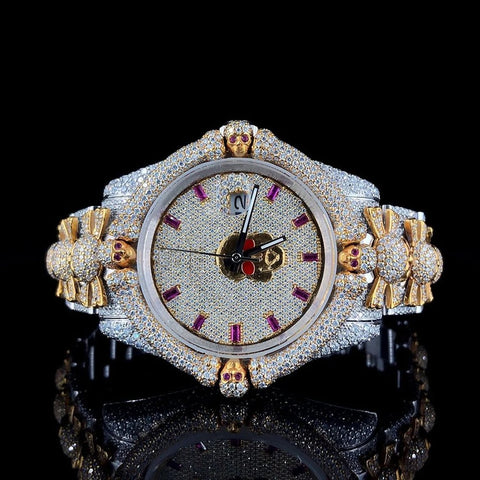 Moissanite Diamond Skull Designed Hip Hop Watch For Men's