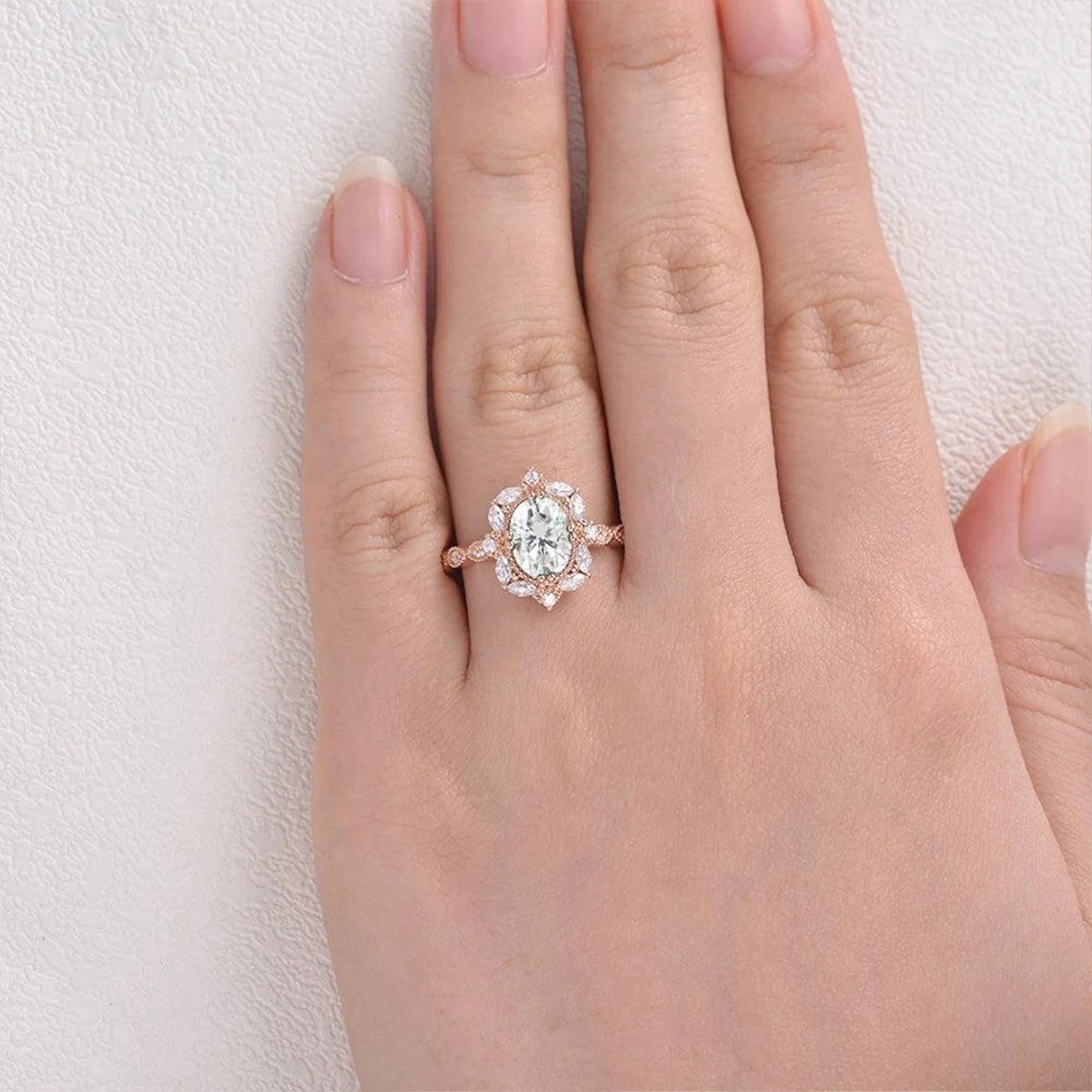 Oval Cut Filigree Halo Moissanite Engagement Ring