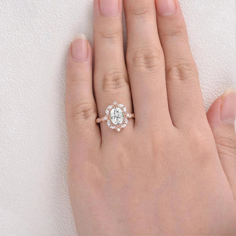 Oval Cut Filigree Halo Moissanite Engagement Ring