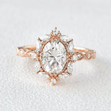 Oval Cut Filigree Halo Moissanite Engagement Ring
