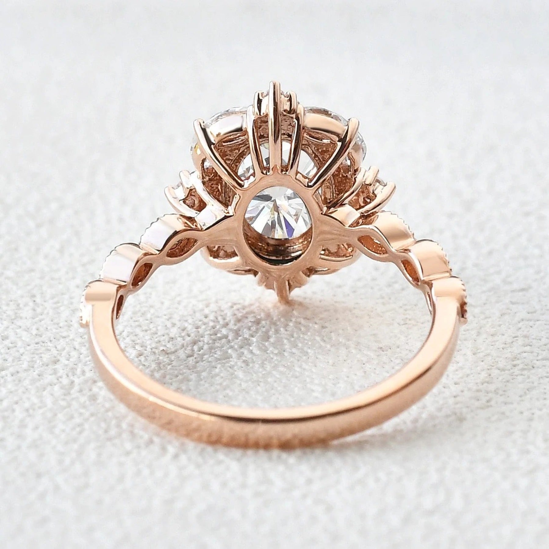 Oval Cut Filigree Halo Moissanite Engagement Ring