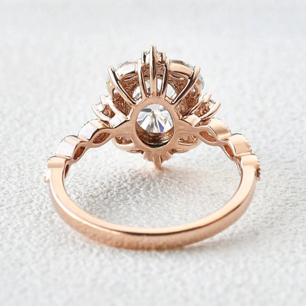 Oval Cut Filigree Halo Moissanite Engagement Ring