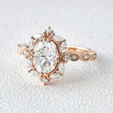 Oval Cut Filigree Halo Moissanite Engagement Ring