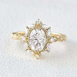 Oval Cut Filigree Halo Moissanite Engagement Ring