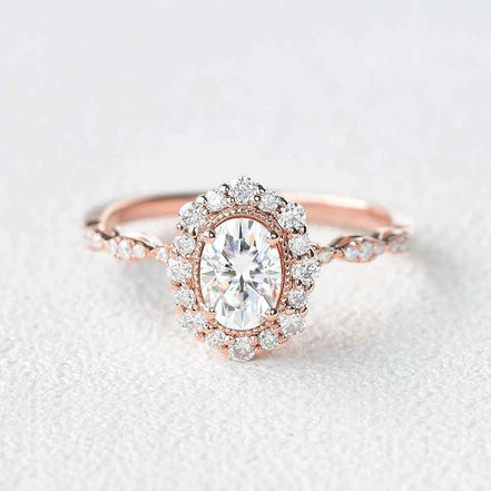 Oval Cut Hidden Accent Moissanite Engagement Ring