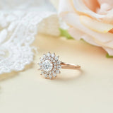 Round Cut Floral Halo Moissanite Engagement Wedding Ring