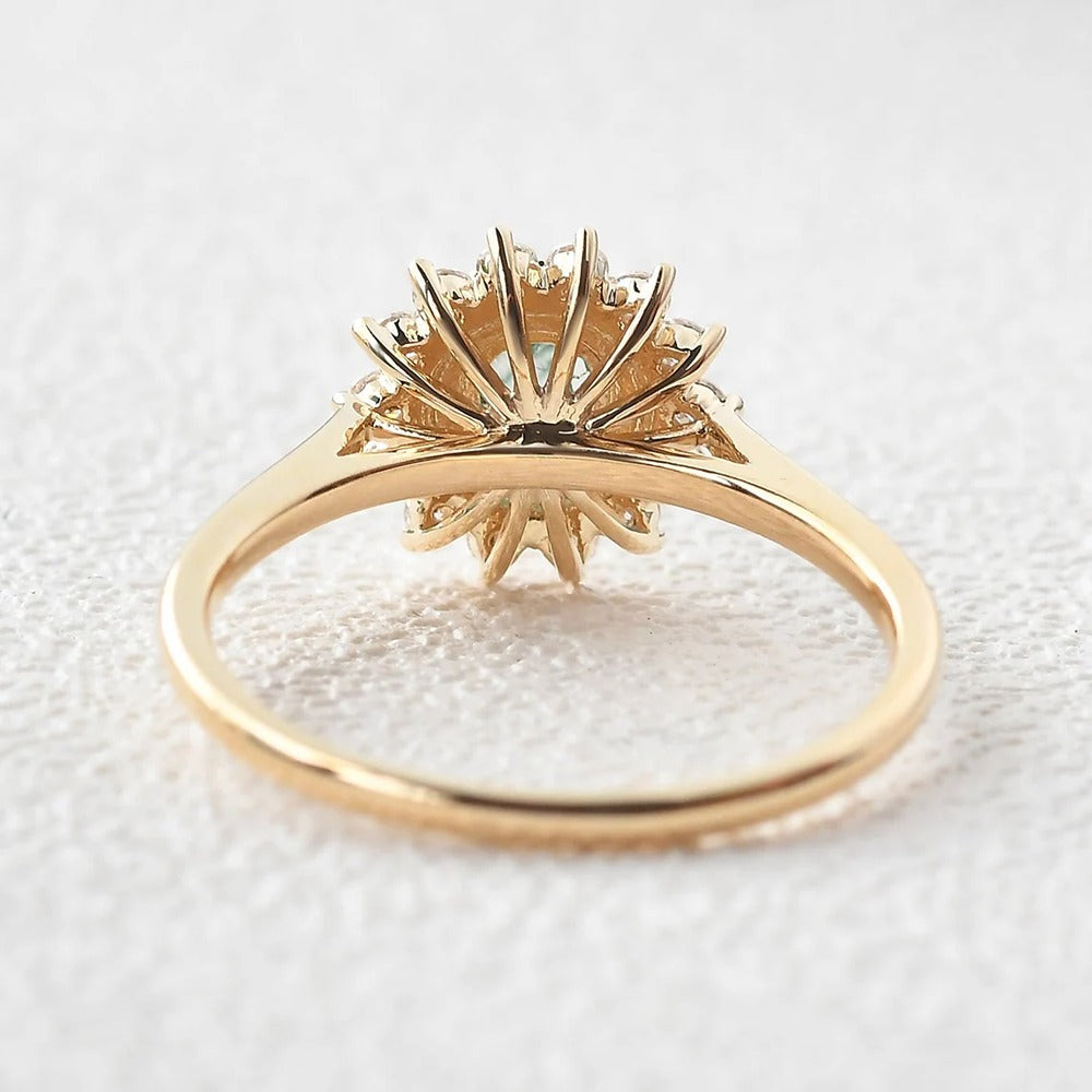 Round Cut Floral Halo Moissanite Engagement Wedding Ring