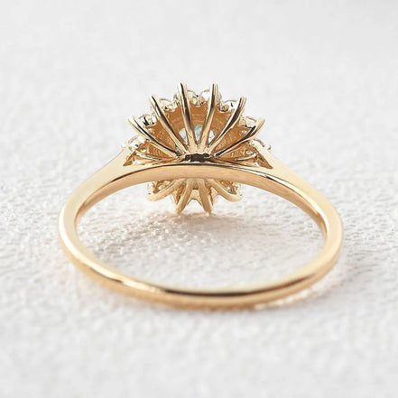 Round Cut Floral Halo Moissanite Engagement Wedding Ring