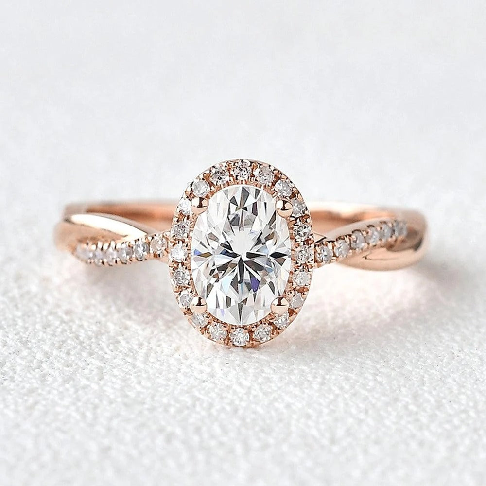 Oval Cut Moissanite Twisted Engagement Ring