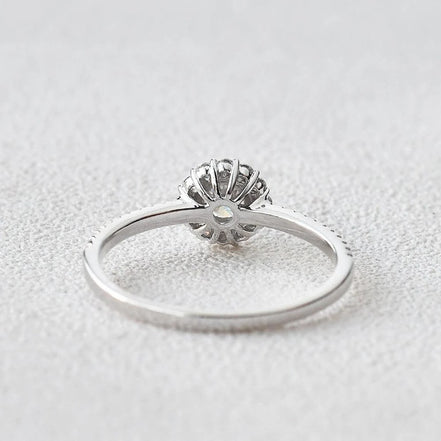 Round Cut Floral Halo Moissanite Engagement Wedding Ring
