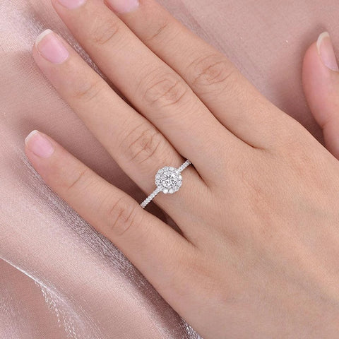 Round Cut Floral Halo Moissanite Engagement Wedding Ring