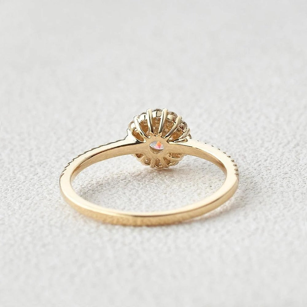 Round Cut Floral Halo Moissanite Engagement Wedding Ring