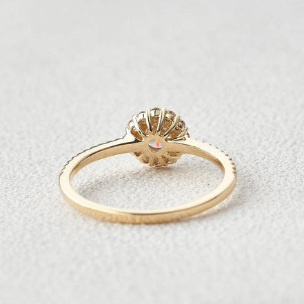 Round Cut Floral Halo Moissanite Engagement Wedding Ring