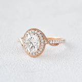 Oval Cut Filigree Halo Moissanite Engagement Ring