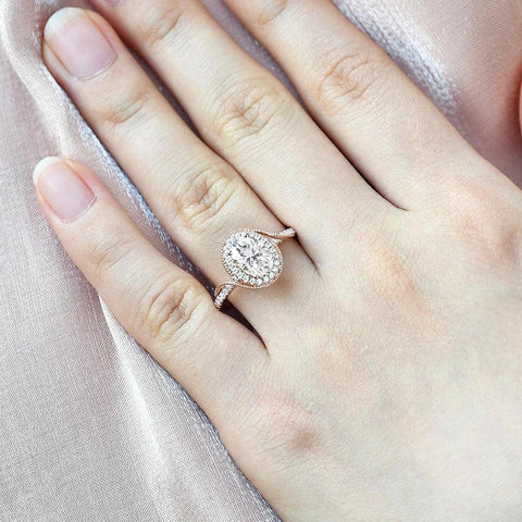 Oval Cut Filigree Halo Moissanite Engagement Ring