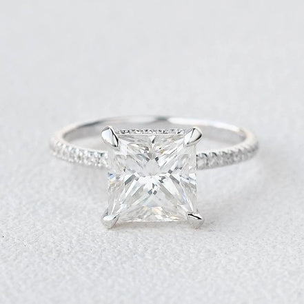 Princess Cut Hidden Halo Moissanite Engagement Ring