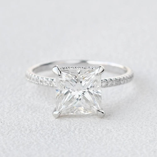 Princess Cut Hidden Halo Moissanite Engagement Ring