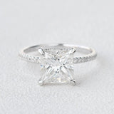Princess Cut Hidden Halo Moissanite Engagement Ring