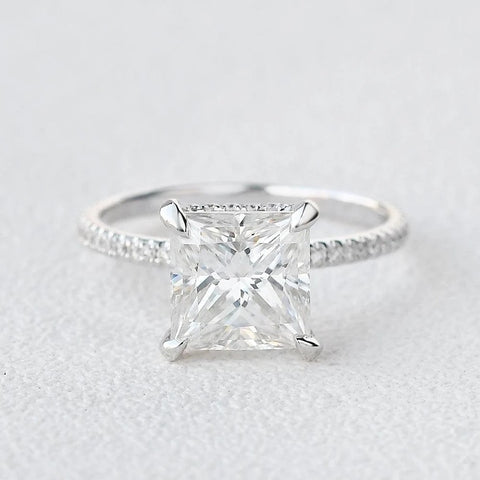Princess Cut Hidden Halo Moissanite Engagement Ring