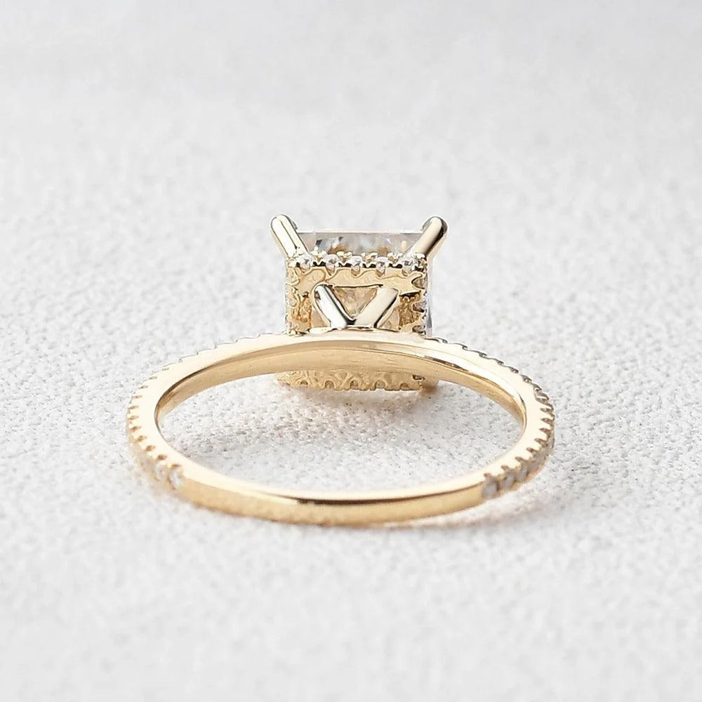 Princess Cut Hidden Halo Moissanite Engagement Ring